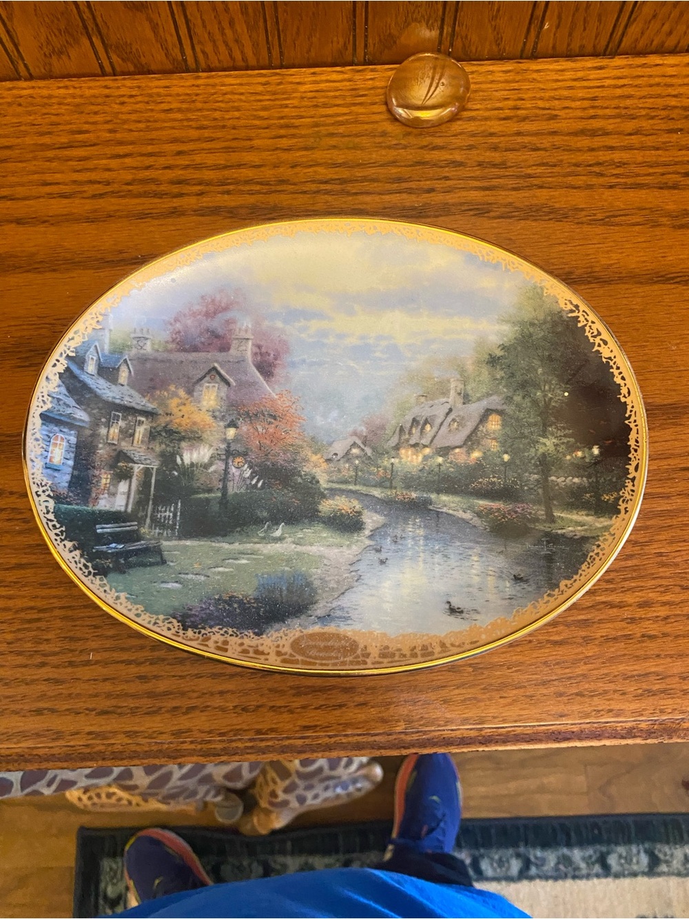 Thomas Kinkade Oval Decorative Plate - Blue, Green, Gold, Brown